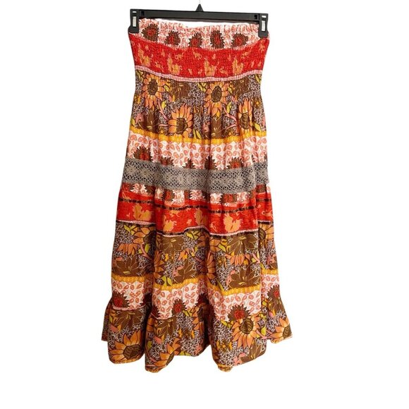 VTG She’s Cool XL Boho Tiered Maxi Skirt Sunflower Print Smocked Waist Pull-On - Picture 3 of 8